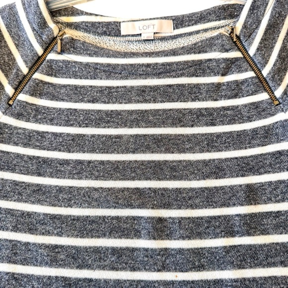 LOFT Size Small Gray/White Striped French Terry Tunic Sweater w/Shoulder Zippers - Picture 5 of 7